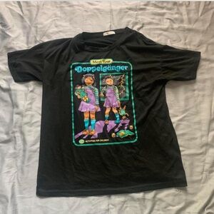 Black Graphic Tee with Doppelgänger Design